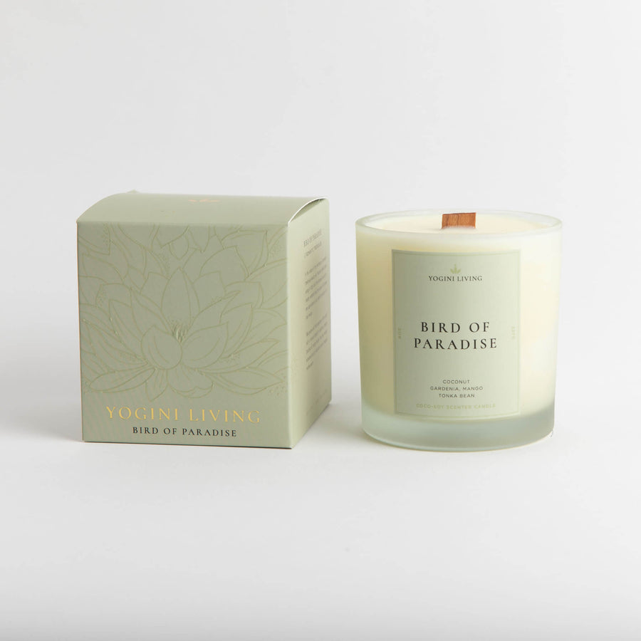 BIRD OF PARADISE - Mango and Gardenia Crackling Woodwick Candle - 8oz Frosted Glass Jar with Retail Box - YoginiLiving