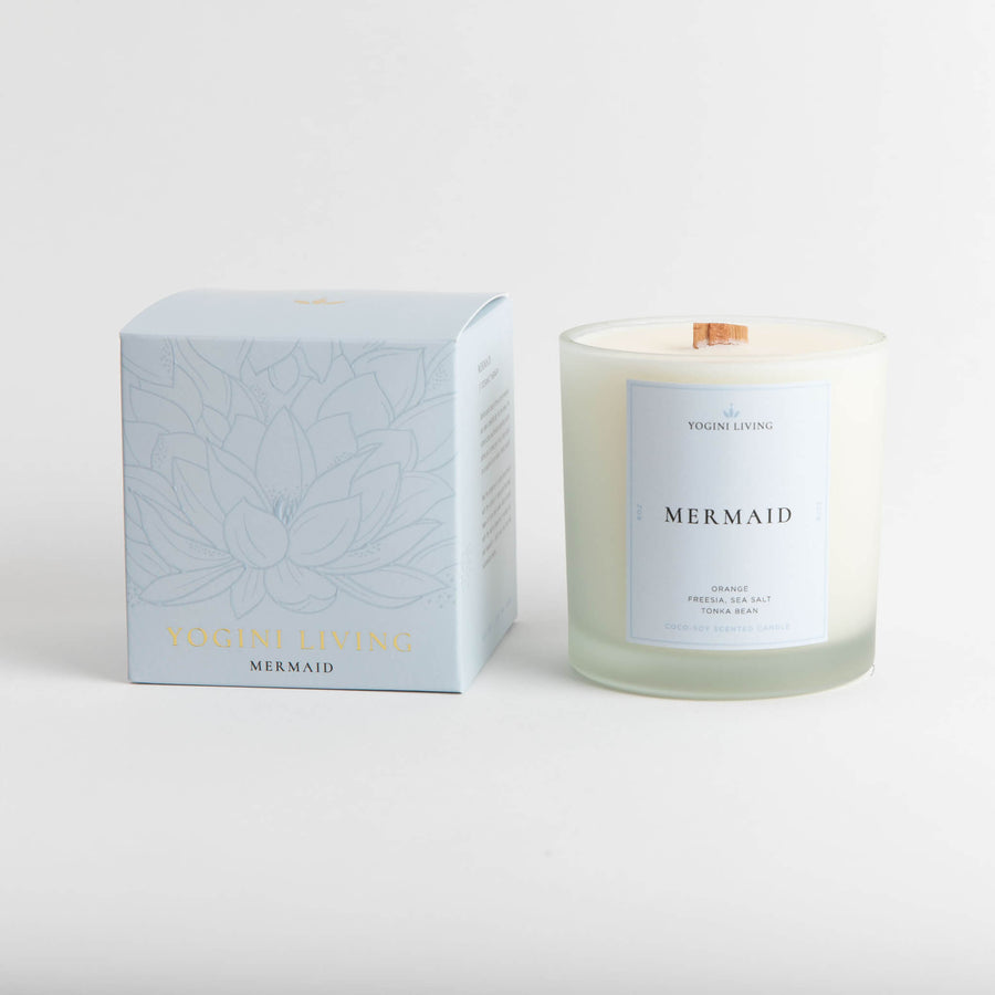 MERMAID - SeaSalt and Freesia Crackling Woodwick Candle - 8oz Frosted Glass Jar with Retail Box - YoginiLiving