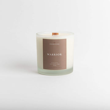 WARRIOR - PaloSanto and Eucalyptus Crackling Woodwick Candle - 8oz Frosted Glass Jar - YoginiLiving