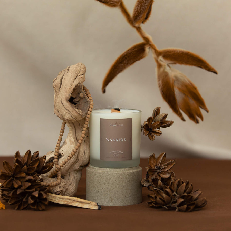 WARRIOR - PaloSanto and Eucalyptus Crackling Woodwick Candle - Scent Mood - YoginiLiving