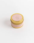 YOGINI-Rose and Sandalwood Crackling Woodwick Candle - 4oz Gold Travel Tin top view - YoginiLiving